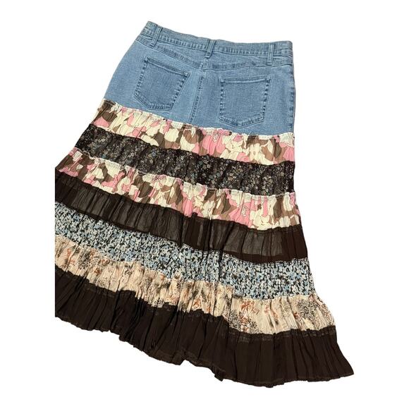 Denim and Floral Patchwork Midi Skirt - Picture 9 of 13